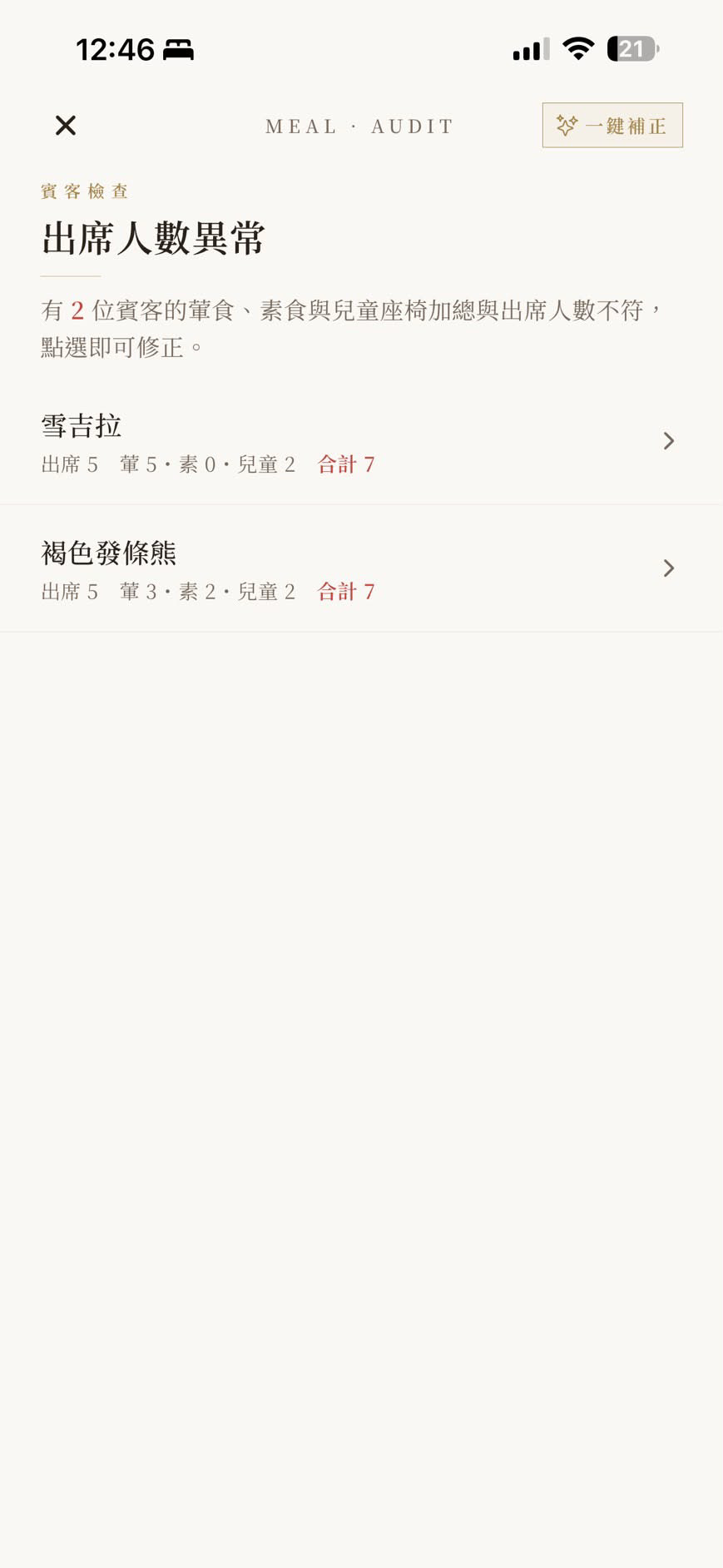 餐點/桌次稽核:三方數字並排核對